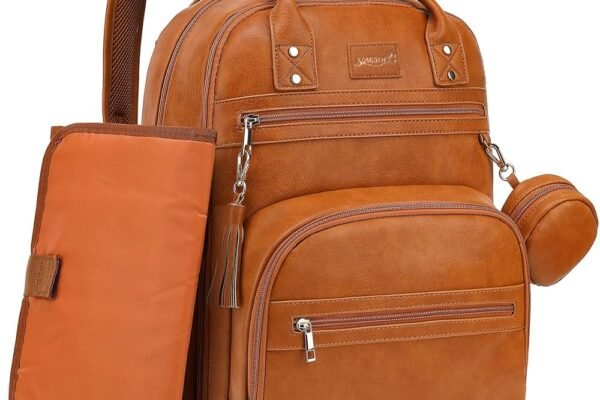 Stylish & Functional Vegan Leather Diaper Backpack for Parents Leather
